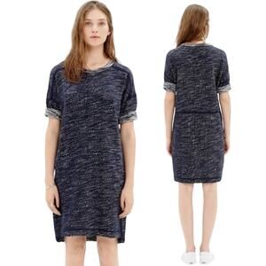 Madewell Size Small Navy Blue Knit Dress Marled Textured Sweater Cotton Womens